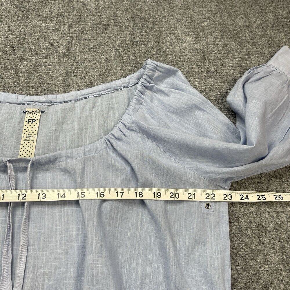 Free People Top Womens Size 6 Blue Boxy Crop Drawstring Neck Pockets Cotton - Picture 7 of 10